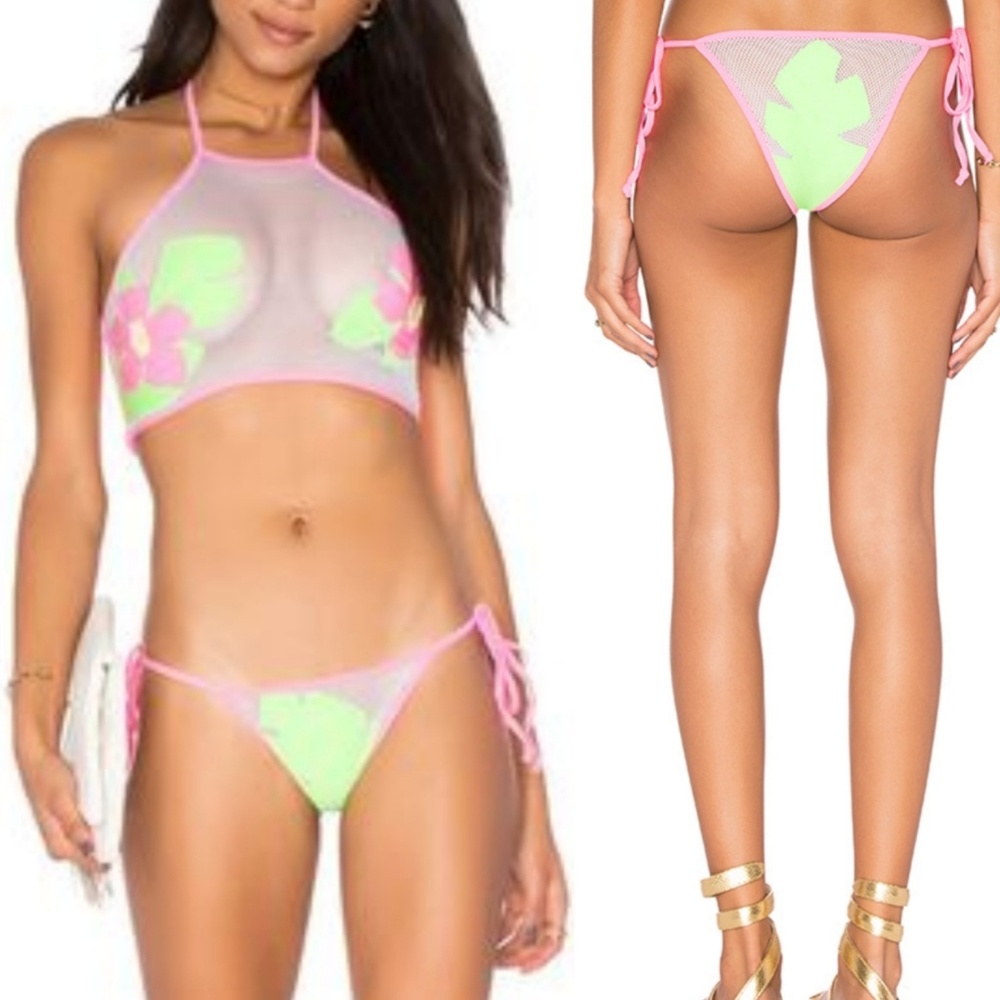 RARE Revolve Lee + Lani banana leaf mesh bikini m